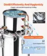 Įvairių stipriųjų gėrimų ir vandens distiliatorius - 11,4 L – Kompaktiška nerūdijančio plieno sistema su varine spirale - Image 4
