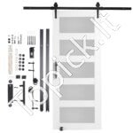 Stumdomų tvarto durų rinkinys, 76 x 213 cm, medinis ir stiklinis, su furnitūra - Image 2