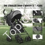 Vaikiškas vežimėlis su reguliuojama nugaros atrama, tamsiai pilkas/juodas. - Image 6