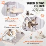 Kačių draskyklė su nameliais 183 cm pilkos spalvos - Image 3