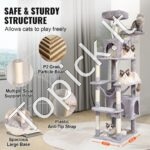 Kačių draskyklė su nameliais 183 cm pilkos spalvos - Image 5