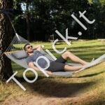 3,66 m dvigubas hamakas su kietmedžio skleistuvais, nuimama pagalve, grandinėmis, 217,72 kg talpa. - Image 2