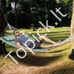 3,66 m dvigubas hamakas su kietmedžio skleistuvais, nuimama pagalve ir grandinėmis, 217,72 kg talpa. - Image 2