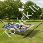 Dviejų asmenų hamakas su 3,66 m stovu, 217,72 kg talpa, su krepšiu ir pagalve. - Image 2