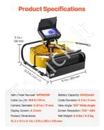 Savaime išsilyginanti 50 m kanalizacijos kamera su 4,3 colių ekranu, 6 LED ir 16 GB kortele - Image 3