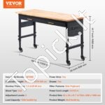 152,4 cm darbo stalas ant ratukų, su aukščio reguliavimu, maitinimo lizdu ir stalčiumi. - Image 4