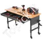 152,4 cm darbo stalas ant ratukų, su aukščio reguliavimu, maitinimo lizdu ir stalčiumi. - Image 2