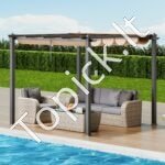 3 × 3 m ištraukiama pavėsinė su saulės atspalvio stogeliu, smėlio spalvos aliuminio konstrukcija. - Image 3