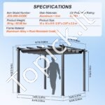 3 × 3 m ištraukiama pavėsinė su saulės atspalvio stogeliu, pilka aliuminio konstrukcija. - Image 4