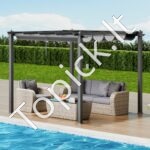 3 × 3 m ištraukiama pavėsinė su saulės atspalvio stogeliu, pilka aliuminio konstrukcija. - Image 3