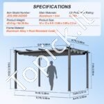 3 × 4 m ištraukiama pavėsinė su saulės atspalvio stogeliu, pilka aliuminio konstrukcija. - Image 3