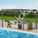 3 × 4 m ištraukiama pavėsinė su saulės atspalvio stogeliu, pilka aliuminio konstrukcija. - Image 2