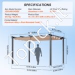 3 × 4 m ištraukiama pavėsinė su saulės atspalvio stogeliu, smėlio spalvos aliuminio konstrukcija. - Image 4