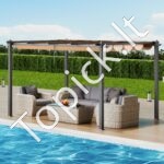 3 × 4 m ištraukiama pavėsinė su saulės atspalvio stogeliu, smėlio spalvos aliuminio konstrukcija. - Image 3