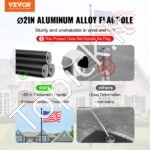 6 m teleskopinių vėliavų stiebų rinkinys, aliuminio, juodas - Image 8