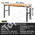 Darbo stalas 183 x 64 cm, reguliuojamas aukštis 72-97 cm, 900 kg galia - Image 2
