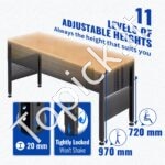 Darbo stalas 122 x 61 x 97 cm, aukštis 72-97 cm, 900 kg galia, su lizdais ir kojų pagalvėlėmis - Image 8