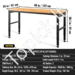 Darbo stalas 122 x 61 x 97 cm, aukštis 72-97 cm, 900 kg galia, su lizdais ir kojų pagalvėlėmis - Image 4