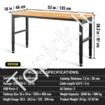 Darbo stalas 135 x 46 x 97 cm, aukštis 72-97 cm, 900 kg galia, su lizdais ir kojų pagalvėlėmis - Image 3