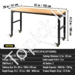 Darbo stalas 155 x 51 cm, aukštis 80-105 cm, 720 kg talpa, su lizdais ir ratukais - Image 3
