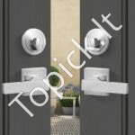 Dvigubų durų rankenos, satino nikelis, kvadratinė rankena, su užraktu. - Image 2