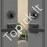 Dvigubų durų rankenų rinkinys, matinė juoda, kvadratinė, su apverčiama svirtimi ir užraktu. - Image 3