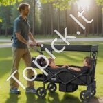 Sulankstomas papludimio vežimėlis, dvivietis, 25 kg, juodas - Image 2