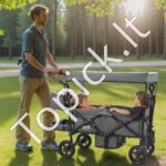 Sulankstomas papludimio vežimėlis, dvivietis, 25 kg, tamsiai pilkas - Image 2