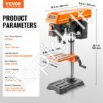 Stalinis gręžtuvas 254 mm, 6,2 A indukcinis variklis, 550 W, 5 greičiai (510-2430 rpm), 0-45° pakreipiamas stalas - Image 4