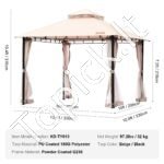 3 × 3 m pavėsinė 6-8 asmenims, su tinkleliu, metaliniu rėmu ir poliesteriu. - Image 4