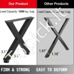 Juodos metalinės stalo kojos 72x60 cm, X rėmo stilius. - Image 6