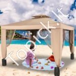 3 × 3 m ruda pavėsinė su tinkleliu, plieno rėmu ir dviejų pakopų stogu. - Image 3