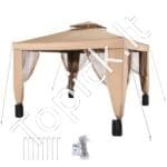 3 × 3 m ruda pavėsinė su tinkleliu, plieno rėmu ir dviejų pakopų stogu. - Image 2