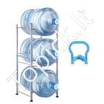 3 pakopų vandens butelių laikiklis, sidabrinis, 3 buteliams.