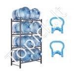 4 lygių dviejų eilių vandens butelių stovas, skirtas 8 buteliams, juodas