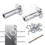 121 vnt. T316 nerūdijančio plieno apsauginės įvorės 3,2 mm vielos lynams, su grąžtu