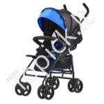 Vaikiškas vežimėlis su reguliuojama nugaros atrama, juodas/mėlynas