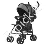 Vaikiškas vežimėlis su reguliuojama nugaros atrama, tamsiai pilkas/juodas.