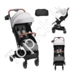 Kūdikių vežimėlis su sulankstymu vienu paspaudimu, 95°-175° atlošu, puodelio laikikliu, nešiojimo krepšiu, šviesiai pilkas.