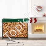 2,44 m juodas plieninis malkų stovas su dangčiu, 589,67 kg.