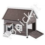 Medinė kačių prieglauda su stogu, durelėmis ir langu 560x770x670mm