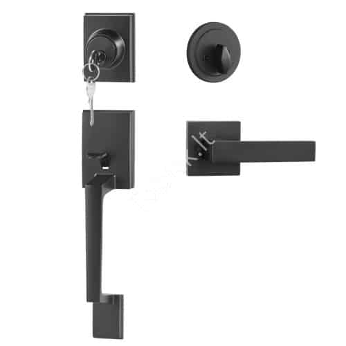 us2FGGSBYGHDSFXLCDLVBV02Fgoods_img-v12Flever-handlesets-m100-1.2.jpg Įėjimo durų rankena, matinė juoda, kvadratinė, su svirtimi ir užraktu - Image 1