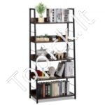 5 lygių kaimiško stiliaus trapecinė knygų lentyna biurui