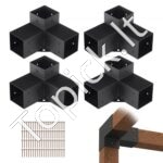 4 stulpelių jungčių rinkinys 4 x 4 coliai, 90° kampinis laikiklis, medinė jungtis