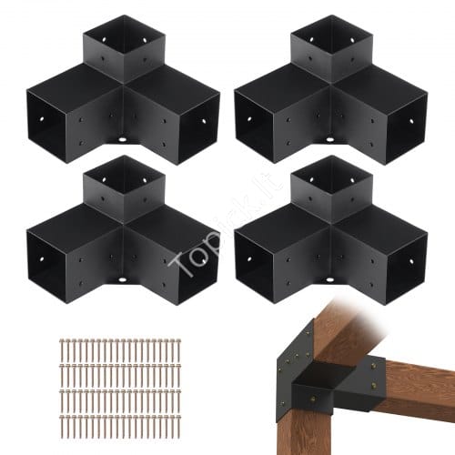 us2FLPJJST4PCS4X7SP6AV02Fgoods_img-v12Fpergola-brackets-m100-1.2.jpg 4 stulpelių jungčių rinkinys 4 x 4 coliai, 90° kampinis laikiklis, medinė jungtis - Image 1