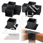 4 vnt. 4 krypčių 150x150 mm pergolos kampiniai laikikliai.