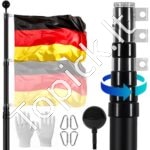 6 m teleskopinių vėliavų stiebų rinkinys, aliuminio, juodas