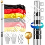 9 m teleskopinis aliuminio vėliavos stiebas, sidabrinis