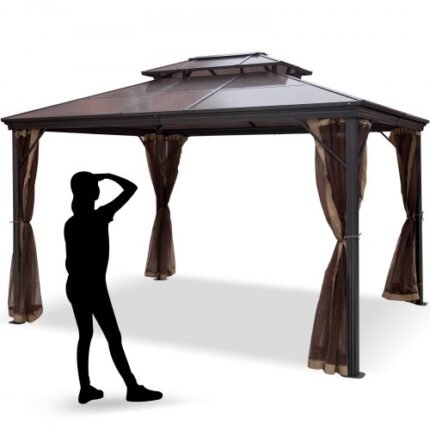 Terasos pavėsinė 10x12ft Hardtop pavėsinė Pavėsinė su tinkleliu nuo uodų Pavėsinė Pavėsinė Terasa Palapinė Sodo vėjai Pakeitimo stogelis Dviejų pakopų stogo stogelis Pavėsinės pavėsinės patiltėms Sodas Namai Vejos Ruda