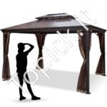 3 × 3 m ruda pavėsinė su tinkleliu ir dviejų pakopų stogu.